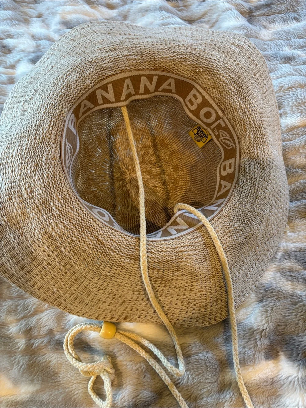 Banana Boat Woven Straw Sun Hat with Chin Cord - Beige